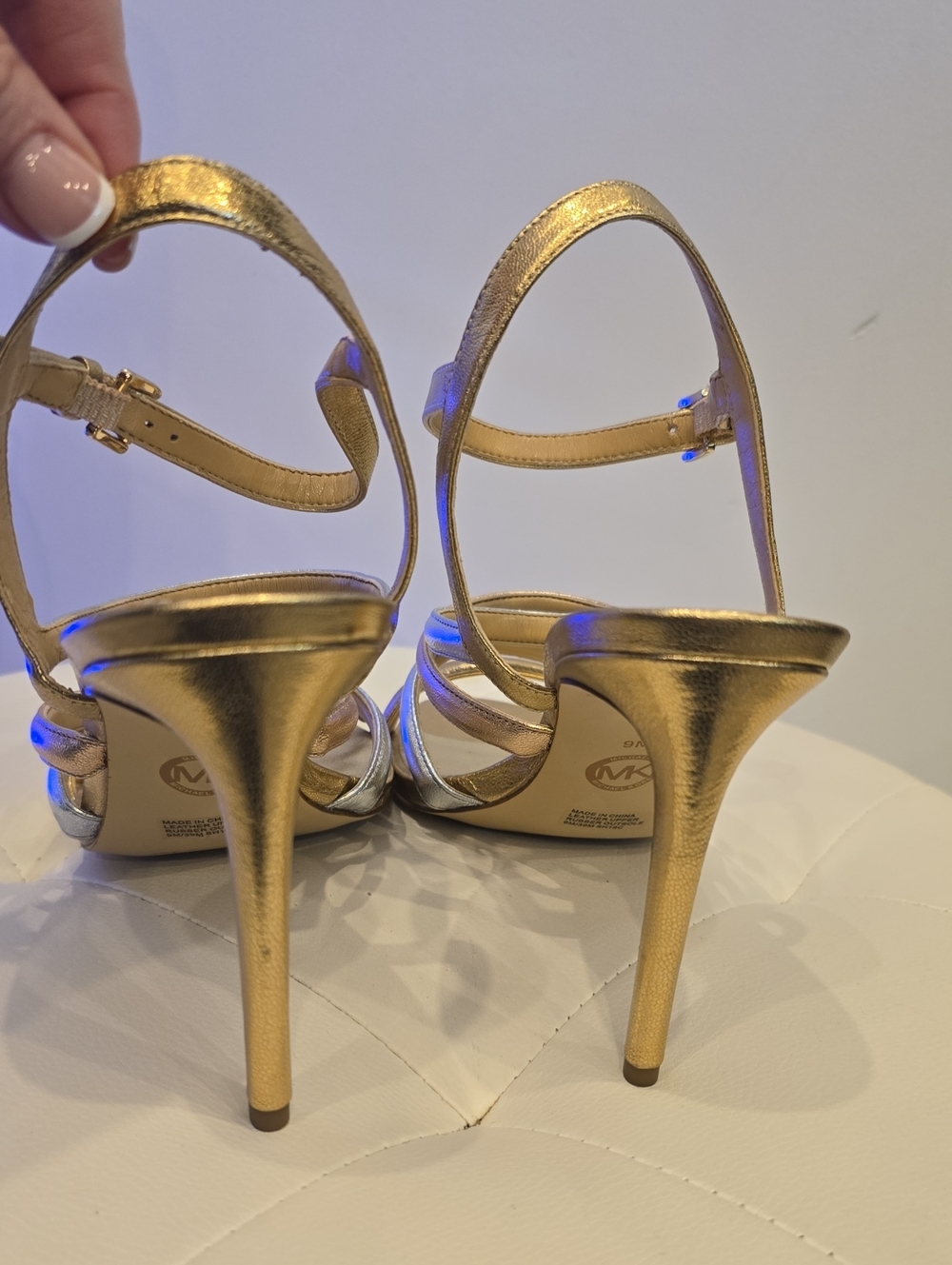 Michael KORS Nantucket Metallic Rose Silver Gold Strappy High Heel Sandals 9 - Picture 6 of 6